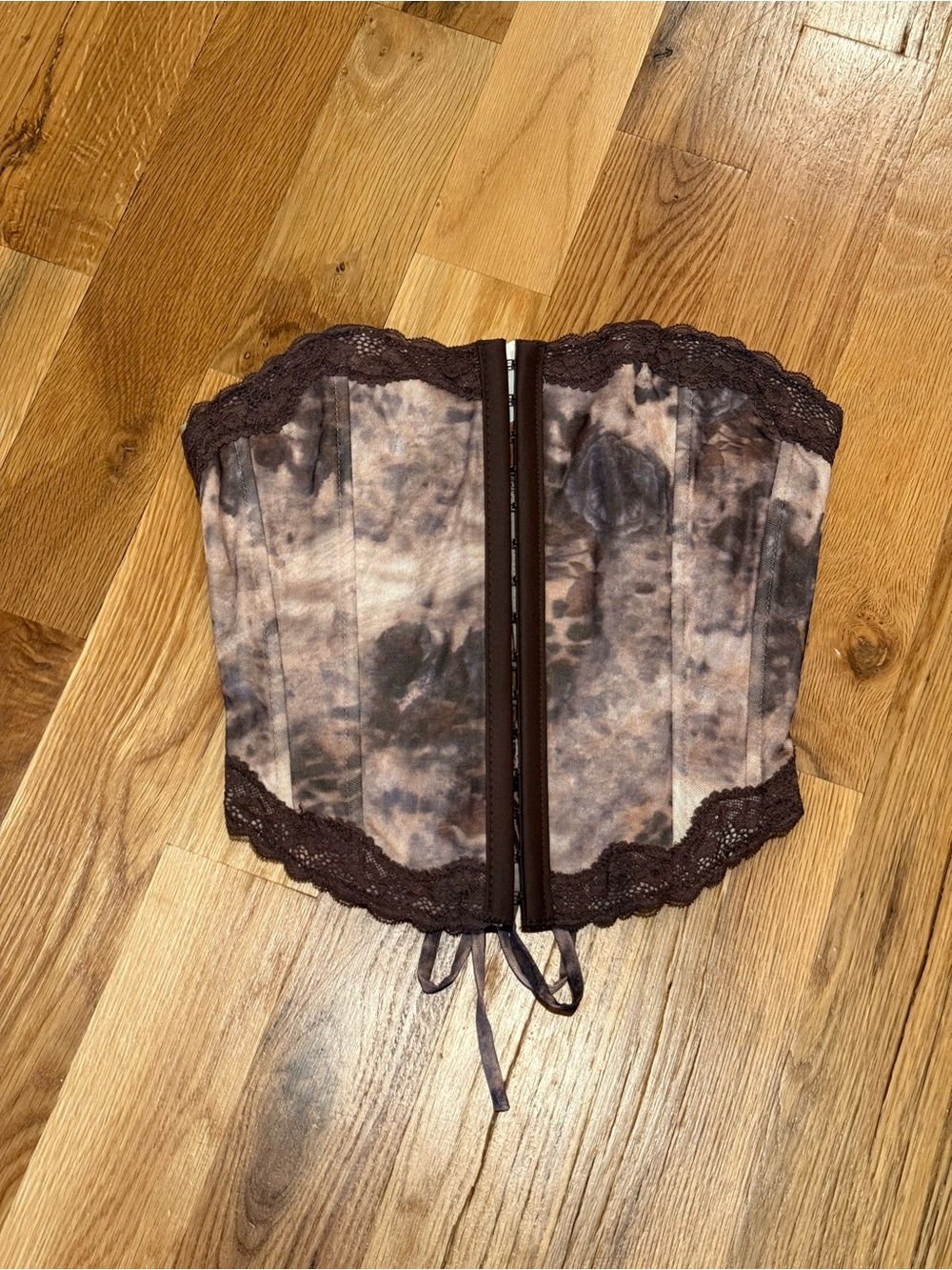 Windsor Brown Print Lace-Trim Strapless Bustier